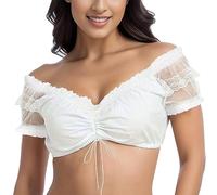 Vhersily Dirndl Blouse pour femme, grande taille, couleur blanche, col en V, à manches courtes, pour maillot de bain traditionnel bavarois, pour Oktoberfest, blanc, Blanc, M