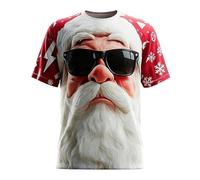 Vhersily Drôle Père Noël T-shirts Hommes Manches Courtes Col Rond Imprimé Nouveauté 3D T Shirt Coton Maillots de Noël Léger et Doux Mauvais Noël Sweater Cadeau de Noël Nouvel An, Rouge 4, XL