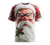 Vhersily Drôle Père Noël T-shirts Hommes Manches Courtes Col Rond Imprimé Nouveauté 3D T Shirt Coton Maillots de Noël Léger et Doux Mauvais Noël Sweater Cadeau de Noël Nouvel An, Rouge 5., 3XL