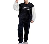 Vhersily Ensemble de pyjama d'hiver pour homme, col rond, sweat en polaire moelleux, élastique à la taille, pantalon de salon en deux pièces, doux ensembles de linge de nuit pour automne, maillots de