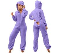 Vhersily Ensemble de pyjama pour femme de Noël sexy en polaire, combinaison de maison en flanelle avec capuche, avec patte sur le fond, pyjama en peluche onesie Saint Valentin pyjama chaud de maison