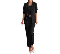 Vhersily Ensemble de tailleurs pour femme, 3 pièces, slim fit, veste à bouton unique, avec jupe ou pantalon, de bureau, complet de travail, automne, hiver, décontracté, complet de cérémonie pour