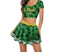 Vhersily Ensemble maxi jupe sexy pour femme 2 pièces St. Patrik's Day avec impression 3D Lucky Shamrock Clover, débardeur doux sans manches et jupes de la Saint-Patrick, parfait pour les fêtes de