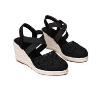 Vhersily Espadrilles pour femme 2026 compensées Sandales confortables d'été Talon ouvert d'été Plateau Domna Cuir Marche Pantoufles Memory Chaussures de danse fermées Mariage Sexy Femme Hot, B Noir