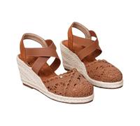 Vhersily Espadrilles pour femme 2026 compensées Sandales confortables d'été Talon ouvert d'été Plateau Domna Cuir Marche Pantoufles Memory Chaussures de danse fermées Mariage Sexy Femme Hot, B Café