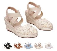 Vhersily Espadrilles pour femme 2026 compensées Sandales confortables d'été Talon ouvert d'été Plateau Domna Cuir Marche Pantoufles Memory Chaussures de danse fermées Mariage Sexy Femme Hot, B Beige