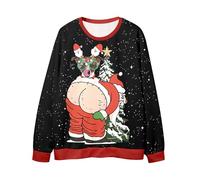Vhersily Fanient Homme Pull de Noël Méchant Imprimé 3D Pull Noël T-shirt à Manches Longues Léger Drôle Vêtements de nuit Loungewear Automne Hiver Doux Cadeau Nouvel An, Noir 2, XXXL