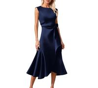 Vhersily Femme Robe Fourreau pour Robes de Débardeur de Bureau Vintage Sans Manches Col Rond avec Volants, pour Cérémonies Discothèque Cocktail, Costume de Princesse, Robes de Soirée Formelle, Marina