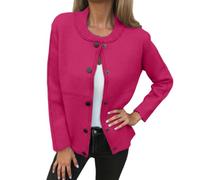 Vhersily Femmes Cardigan Léger Col Rond Avec Boutonnière Manches Longues Manteau Haut En Maille Élégant Doux Boutons Couleur Unie Classique Streetwear pour Mariages, Demi-Saisons, Rose chaude., M