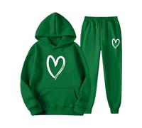 Vhersily Femmes Combinaison de sport complète d'hiver 2 pièces de survêtement pour femme d'hiver de sport, sweat complet à capuche et pantalon long pour maison, pyjama, vert, XL