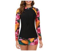 Vhersily Femmes Manches Longues T-shirt Anti UV UPF50+ Top Protection Solaire Chemises de Bain Séchage Rapide avec Fermeture Éclair pour Natation Surf Plongée en apnée, A, L