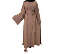 Vhersily Femmes Musulmanes Ramadan Dubai Abaya Robe Longue Islam Vêtements Simple Maxi Robe pour Mariage, Classique Formelle Chic Streetwear Confortable Doux Vintage pour Maison Bureau, marron, S