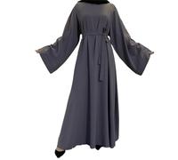 Vhersily Femmes Musulmanes Ramadan Dubai Abaya Robe Longue Islam Vêtements Simple Maxi Robe pour Mariage, Classique Formelle Chic Streetwear Confortable Doux Vintage pour Maison Bureau, gris, L