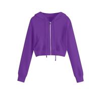 Vhersily Femmes Sweat à Capuche et Zip Couleur Unie Casual Printemps Mince Léger Manches Longues Simple Sweatshirt en Coton avec Poche Courte Mode Fille Style Collège Pour Automne et Hiver, Violet 2