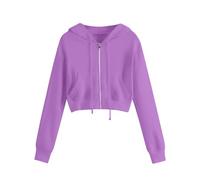 Vhersily Femmes Sweat à Capuche et Zip Couleur Unie Casual Printemps Mince Léger Manches Longues Simple Sweatshirt en Coton avec Poche Courte Mode Fille Style Collège Pour Automne et Hiver, Violet 1