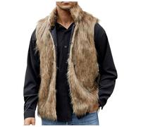 Vhersily Gilet de fourrure pour homme, sans manches, chaud, en fausse fourrure, parfait pour l'automne et l'hiver, veste d'hiver trench coat Outwear, Workout Running Sport, Punk Streetwear, marron, S
