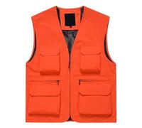 Vhersily Gilet de pêche pour homme en plein air décontracté sport gilet léger séchage rapide veste camping chasse sans manches avec bandes réfléchissantes multipoches, mince et confortable, Orange, M