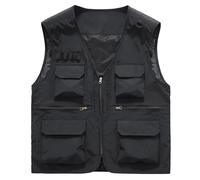 Vhersily Gilet de travail homme imperméable multipoches avec design professionnel pour pêche, randonnée, photographie, avec poches d'été, veste de pêche, chasse, extérieur, léger, résistant, Noir , L