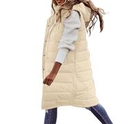 Vhersily Gilet d'hiver rembourré élégant pour femme sans manches de travail, veste sans manches et sans manches en coton, chaud matelassé avec capuche, veste lâche douce et légère, Blanc, XL
