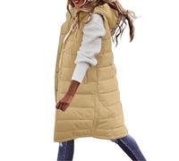 Vhersily Gilet d'hiver rembourré élégant pour femme sans manches de travail, veste sans manches et sans manches en coton, chaud matelassé avec capuche, veste lâche douce et légère, Kaki, 3XL
