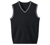 Vhersily Gilet d'Hiver Sans Manches Classique Commercial Tricot Ventre Pull Pull Sans Manches Pullunder Pull En Laine Col En V Confort Élégant Couleur Unie pour Demi-Saisons, Noir , XXXL