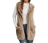 Vhersily Gilet en polaire long pour femme, gilet léger, sans manches Sherpa Teddy, élégant col en V, décontracté, thermique, bouton giaccacon bouton, automne fluffy Outwear à la mode avec poches pour