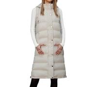 Vhersily Gilet pour femme long en polaire, sans manches d'hiver avec capuche, sans manches thermique, veste rembourrée avec fermeture éclair et poches à la mode avec poches d'hiver coupe-vent, beige