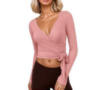 Vhersily Haut de Danse Classique Femme Cardigan à Manches Longues Chauffe-Hueur T-shirt Col en V Tricot Croix Ballet Pull Slim Fitness Ballerine Danse Moderne Clubwear Streetwear, Respirant