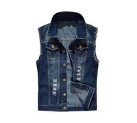 Vhersily Hommes Gilet en Denim Déchiré Jeans en Coton Vintage Sans Manches Chemise Slim Casual Été Sans Manches Repassage Coupe Normale Western, Polyvalent Combinable avec Shorts, R Bleu, XXXL