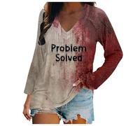 Vhersily I'm Fine T-shirt Blood Halloween Drôle Terrible Top Femmes Bleeding Problème Solved T-Shirt Taches de Sang Cadeau Effrayant Graphique T-shirt Manches Longues Casual Chemise, rouge, L