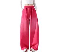 Vhersily Jean Droit Jean Star Vintage Femme Taille Haute Jambe Large High Street Corée Fashion Pantalon Large Sfumé Y2K Jogging Gymnastique Sportswear Streetwear Doux Vêtements de Route, Rose chaude
