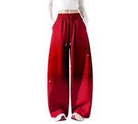 Vhersily Jean Droit Jean Star Vintage Femme Taille Haute Jambe Large High Street Corée Fashion Pantalon Large Sfumé Y2K Jogging Gymnastique Sportswear Streetwear Doux Vêtements de Route, rouge, XL