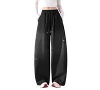 Vhersily Jean Droit Jean Star Vintage Femme Taille Haute Jambe Large High Street Corée Fashion Pantalon Large Sfumé Y2K Jogging Gymnastique Sportswear Streetwear Doux Vêtements de Route, Noir , L