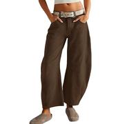 Vhersily Jean large pour femme à jambe large taille moyenne recadrée ballon pantalon en denim vintage Boyfriend Y2k jeans Streetwear Lâche, Coffee, M