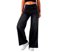 Vhersily Jean taille haute pour femme Pantalon élastique avec coutures avant, à la mode, Baggy Wide Leg Jean avec élastique stretch, d'été Y2K Streetwear Vintage, Straight Pants Denim Trousers