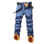 Vhersily Jeans de travail pour homme, jeans thermiques pour automne et hiver, avec doublure en polaire, slim fit, élastique, en denim, pantalon d'hiver de neige, streetwear, doux et confortable, bleu