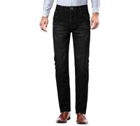 Vhersily Jeans Hommes Poches Hiver Rembourré Polaire Chaud Doublure Thermique Élastique Foncé Taille Haute Denim Pantalon Thermique Streetwear Style Urbain, Hip-Hop Doux Confortable Mince, B Noir, 34