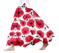 Vhersily Jupe longue pour femme avec des fleurs imprimées, mi-jupe maxigonna douce et fine pour l'été, élégante, demi-robe de spectacle, style Chinois Big Swing Maxi Summer Ball Gown Boho Jupes, rouge