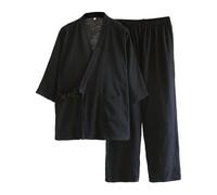 Vhersily Kimono Japonais pour Hommes en Coton Hanfu Robe de Pyjama Antique Plus la Taille de Vêtements Taoïste Zen Manches Longues Style Rétro Contraste de Route Maillot de Sport de Gym Hiohop, Noir