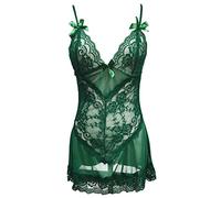 Vhersily Lingerie Femme Sexy Lingerie Dentelle Babydoll Costume Mer Chaud pour Sexe Chemise de Nuit Chaude Dames See Through Sleepwear in avec périzo, vert, XXL
