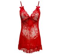 Vhersily Lingerie Femme Sexy Lingerie Dentelle Babydoll Costume Mer Chaud pour Sexe Chemise de Nuit Chaude Dames See Through Sleepwear in avec périzo, rouge, XXX-Large