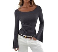 Vhersily Maillot à manches longues pour femme, élégant hors de l'épaule, basique Curvy Camies moulantes légères, ajustées, t-shirts à la mode, Hip Hop, vestes de couple Streetwear, pour entraînement