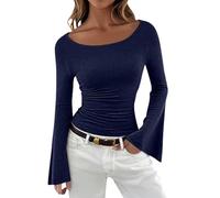 Vhersily Maillot à manches longues pour femme, élégant hors de l'épaule, basique Curvy Camies moulantes légères, ajustées, t-shirts à la mode, Hip Hop, vestes de couple Streetwear, pour entraînement