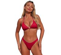 Vhersily Maillot de bain femme micro bikini string brésilien taille haute mini tankini mer Push Up 2 pièces complet sexy curvy soutien-gorge + triangle Slip G String plage à séchage rapide, B Rouge