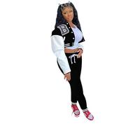 Vhersily Maillot de baseball pour femme avec inscription boutonnée et pantalon de jogging sportif décontracté doux style urbain Y2K Hip Hop Yoga pour entraînement et salle de sport, loisirs, A noir