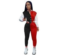 Vhersily Maillot de baseball pour femme avec inscription boutonnée et pantalon de jogging sportif décontracté doux style urbain Y2K Hip Hop Yoga pour entraînement et salle de sport, loisirs, B Noir, L