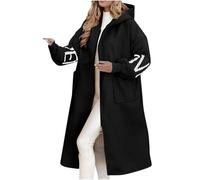 Vhersily Manteau Long Femme à Manches Tricot Automne et Hiver à Capuche Chaude Veste Veste Cardigan avec Poches, Couleur Unie, Classique Hiver Coupe-Vent Imperméable Vestes Parka Veste, Noir , XL