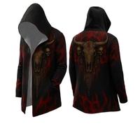 Vhersily Mito Nordico Homme Veste Moyenne Longue avec Capuche, Manteau Classique Imprimé 3D avec Poches, Veste de Biker Printemps, Veste Médiévale, Veste Viking Hiver Anti-Vent et Imperméable, Rouge 4