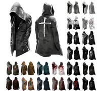 Vhersily Mito Nordico Homme Veste Moyenne Longue avec Capuche, Manteau Classique Imprimé 3D avec Poches, Veste de Biker Printemps, Sweat Médiéval, Veste Viking Hiver Anti-Vent Imperméable, Gris 3, S