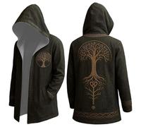 Vhersily Mythologie Nordique Marteau de Thors Veste à Capuche en Laine Chaude pour Homme de Longueur Moyenne avec Tatouage Viking Chaud Veste de Couple pour Hiver Anti-Vent pour Demi-Saison, vert, 4XL
